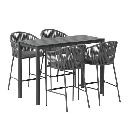 Gardeon 5-Piece Outdoor Bar Set Dining Table Rope Chair Patio Bistro Set - Cosy Abode