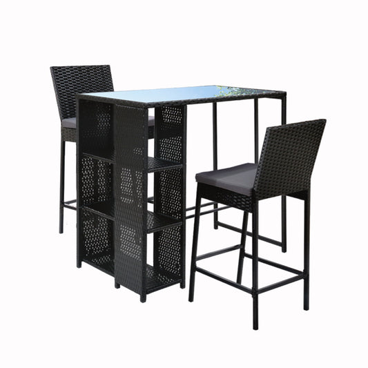 Gardeon 3-Piece Outdoor Bar Set Patio Dining Chairs Wicker Table Stools - Cosy Abode