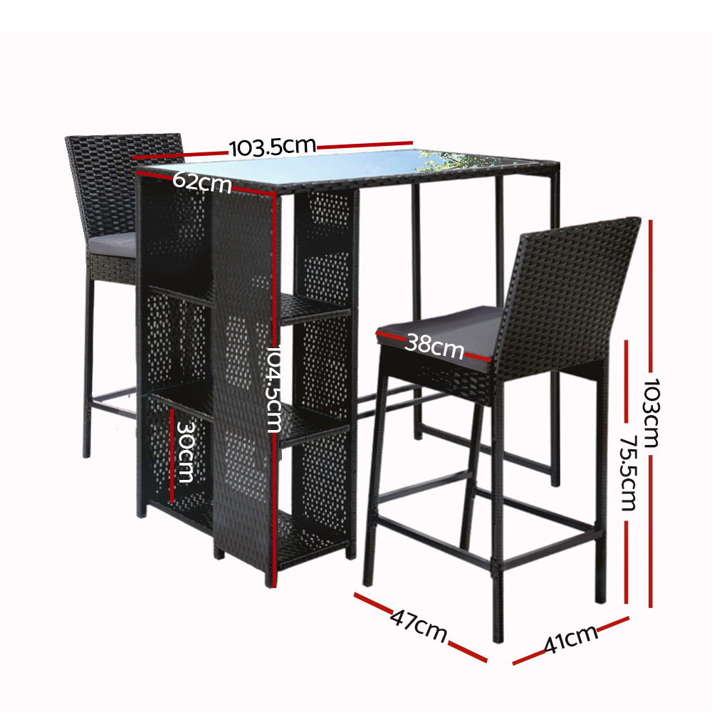 Gardeon 3-Piece Outdoor Bar Set Patio Dining Chairs Wicker Table Stools - Cosy Abode