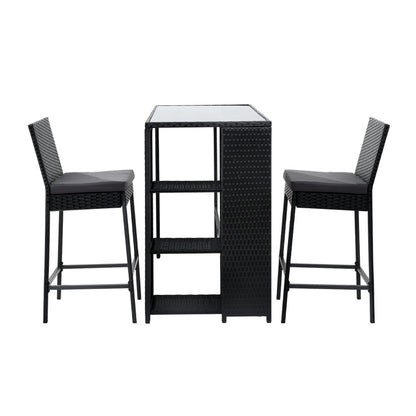 Gardeon 3-Piece Outdoor Bar Set Patio Dining Chairs Wicker Table Stools - Cosy Abode