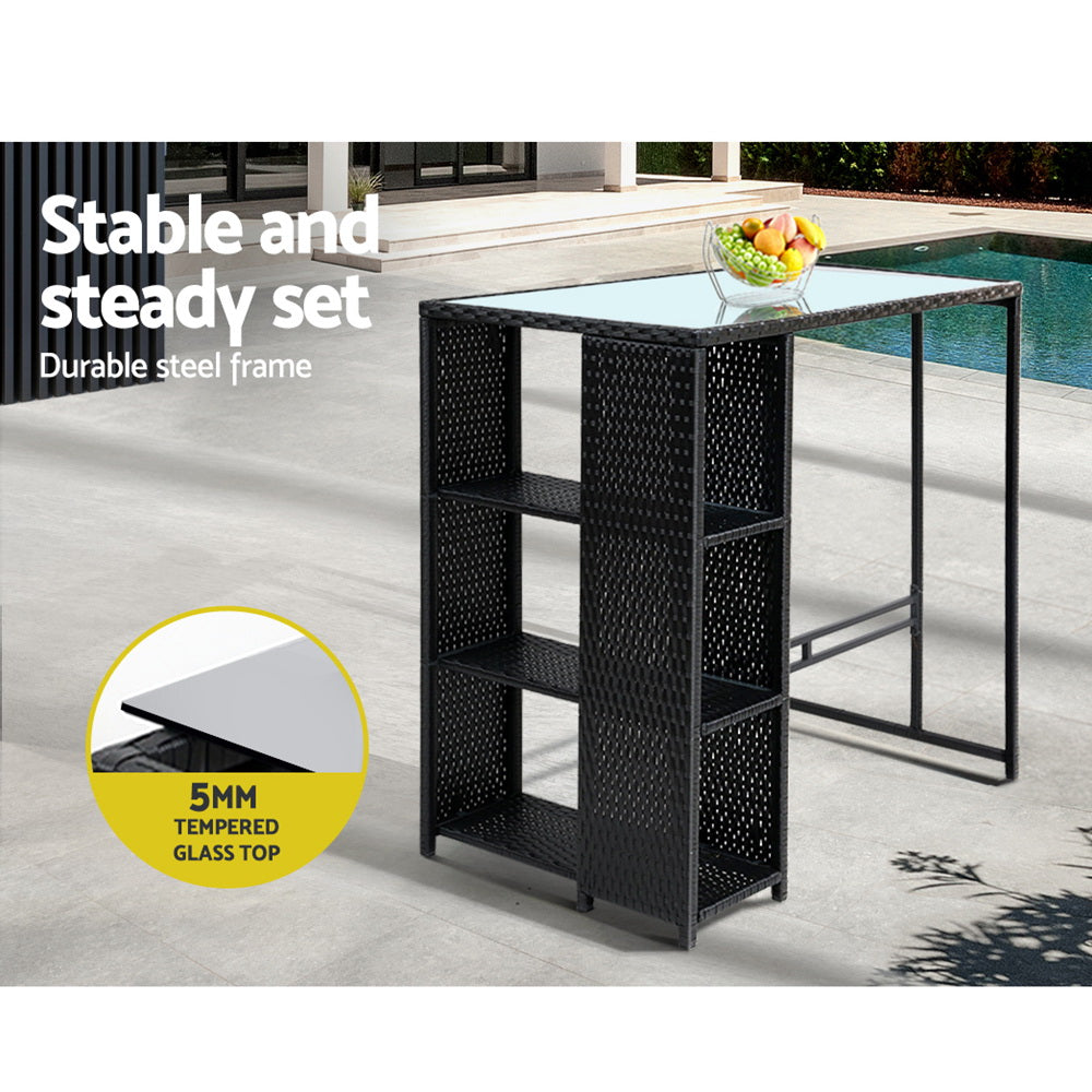 Gardeon 3-Piece Outdoor Bar Set Patio Dining Chairs Wicker Table Stools - Cosy Abode