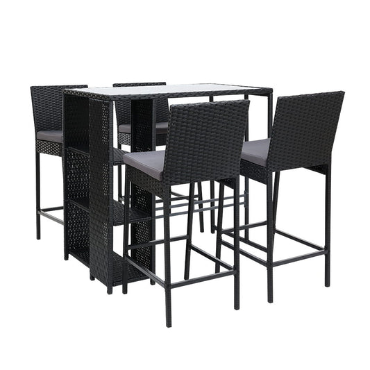 Gardeon 5-Piece Outdoor Bar Set Patio Dining Chairs Wicker Table Stools - Cosy Abode