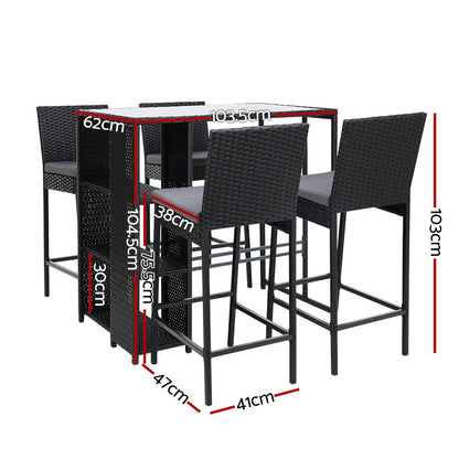 Gardeon 5-Piece Outdoor Bar Set Patio Dining Chairs Wicker Table Stools - Cosy Abode