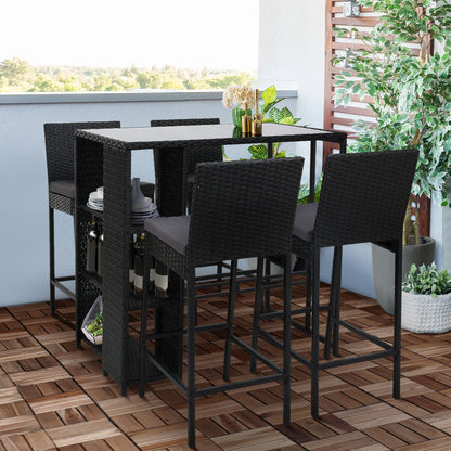 Gardeon 5-Piece Outdoor Bar Set Patio Dining Chairs Wicker Table Stools - Cosy Abode