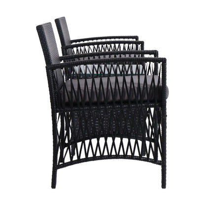 Gardeon 3PC Outdoor Bistro Set Patio Furniture Wicker Dining Chairs Table Cushion Black - Cosy Abode