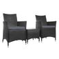 Gardeon 3PC Outdoor Bistro Set Patio Furniture Wicker Setting Chairs Table Cushion Black - Cosy Abode