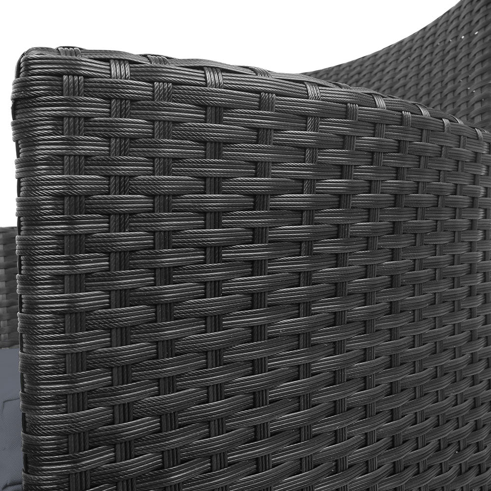 Gardeon 3PC Outdoor Bistro Set Patio Furniture Wicker Setting Chairs Table Cushion Black - Cosy Abode