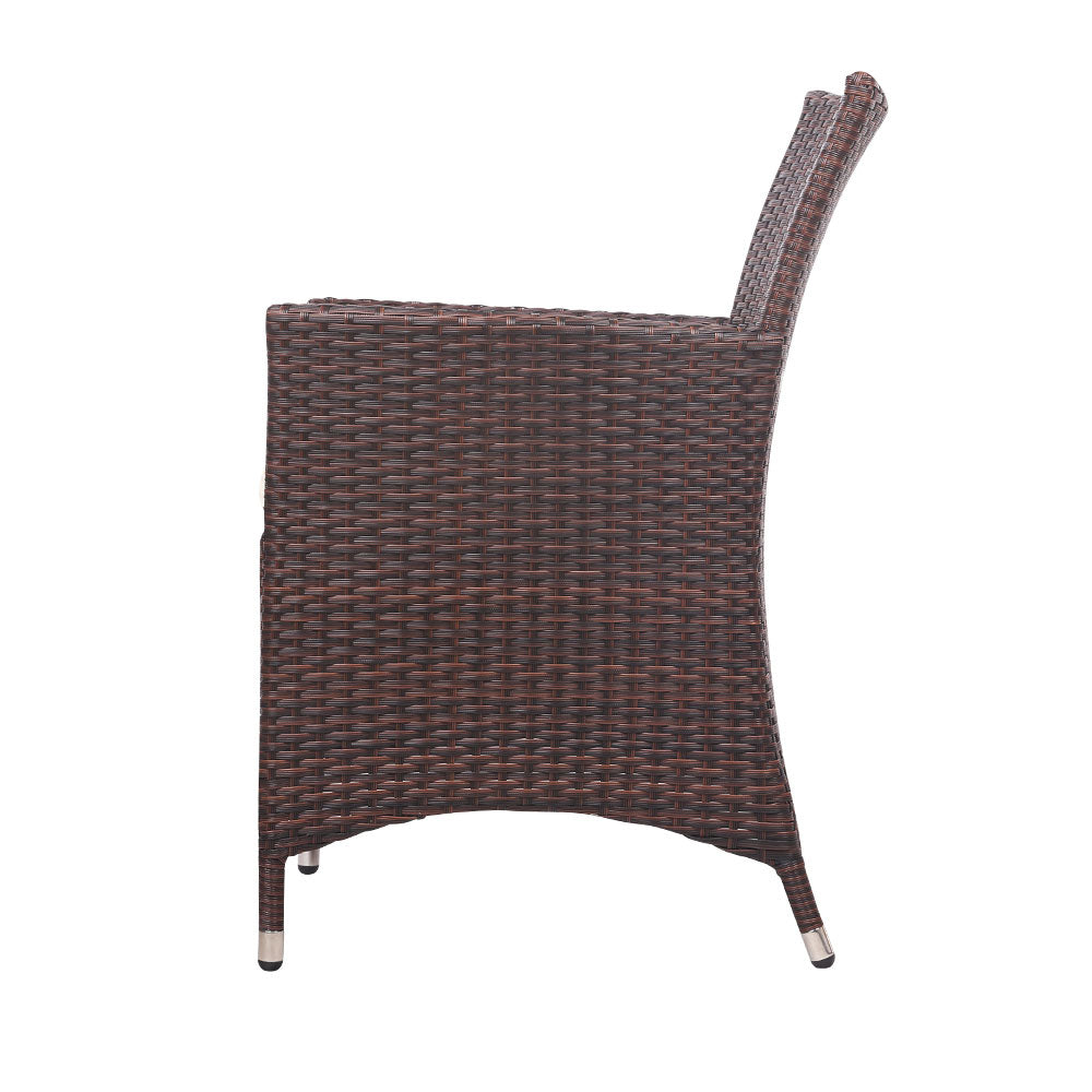 Gardeon 3PC Outdoor Bistro Set Patio Furniture Wicker Setting Chairs Table Cushion Brown - Cosy Abode
