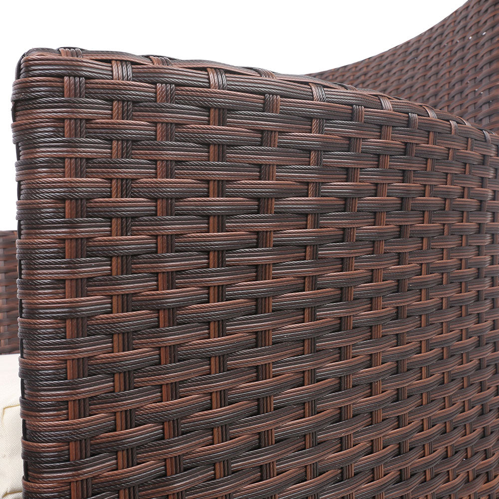 Gardeon 3PC Outdoor Bistro Set Patio Furniture Wicker Setting Chairs Table Cushion Brown - Cosy Abode