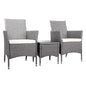 Gardeon 3PC Outdoor Bistro Set Patio Furniture Wicker Setting Chairs Table Cushion Grey - Cosy Abode