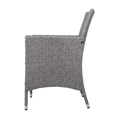 Gardeon 3PC Outdoor Bistro Set Patio Furniture Wicker Setting Chairs Table Cushion Grey - Cosy Abode