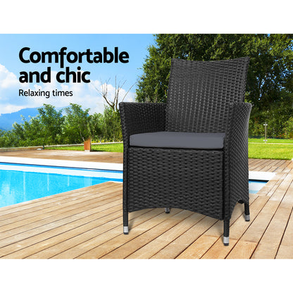 Gardeon 2PC Outdoor Dining Chairs Patio Furniture Wicker Garden Cushion Idris - Cosy Abode