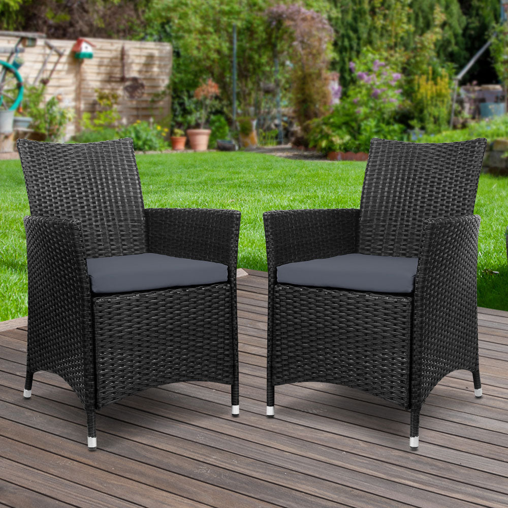 Gardeon 2PC Outdoor Dining Chairs Patio Furniture Wicker Garden Cushion Idris - Cosy Abode