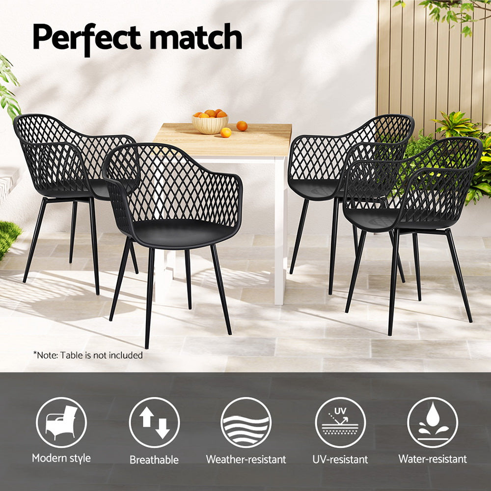 Gardeon 4PC Outdoor Dining Chairs PP Lounge Chair Patio Furniture Garden Black - Cosy Abode