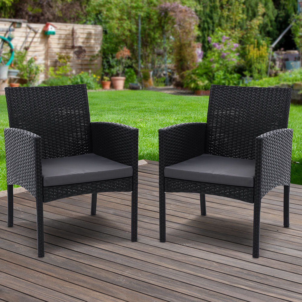 Gardeon 2PC Outdoor Dining Chairs Patio Furniture Rattan Lounge Chair XL Ezra - Cosy Abode