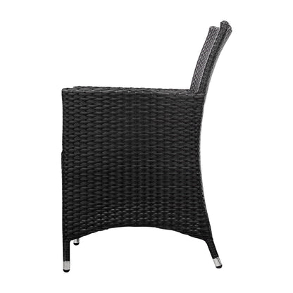 Gardeon 3PC Bistro Set Outdoor Furniture Rattan Table Chairs Cushion Patio Garden Idris - Cosy Abode