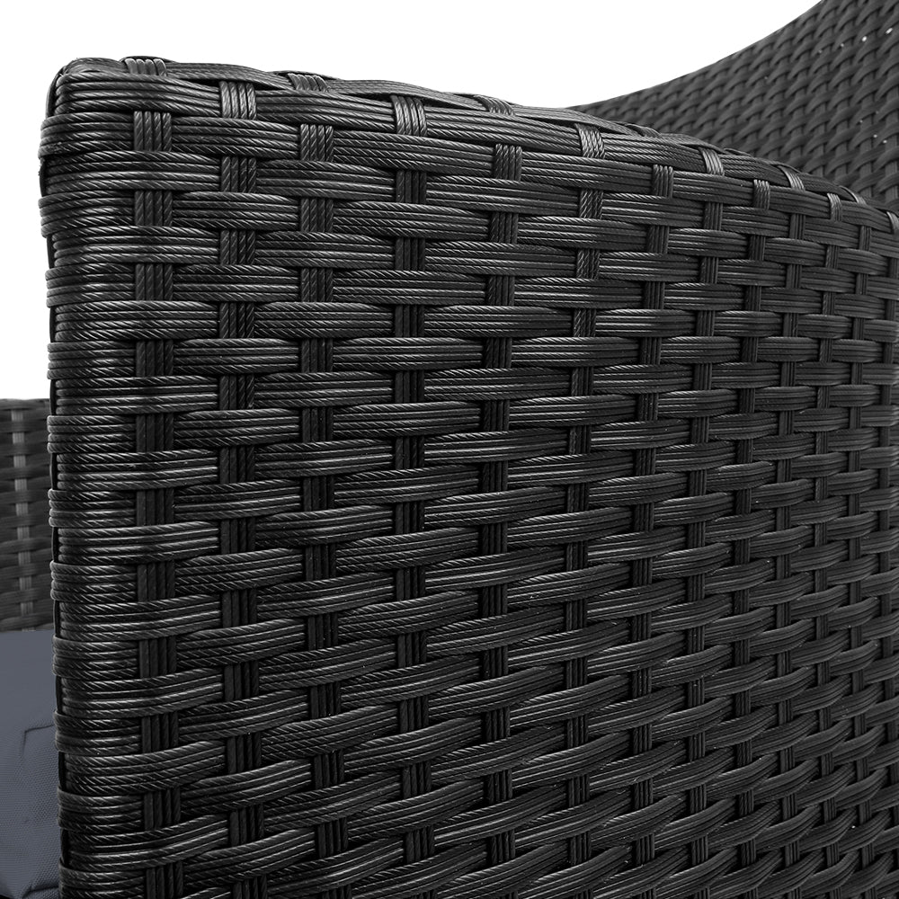 Gardeon 3PC Bistro Set Outdoor Furniture Rattan Table Chairs Cushion Patio Garden Idris - Cosy Abode