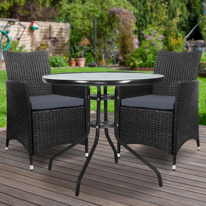 Gardeon 3PC Bistro Set Outdoor Furniture Rattan Table Chairs Cushion Patio Garden Idris - Cosy Abode