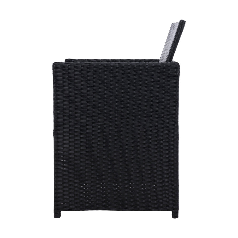 Gardeon 3PC Bistro Set Outdoor Furniture Rattan Table Chairs Cushion Patio Garden Hugo - Cosy Abode