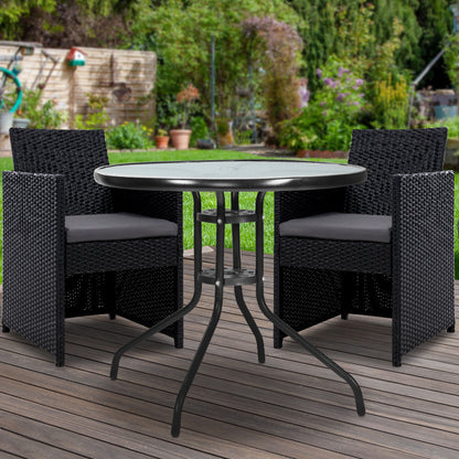 Gardeon 3PC Bistro Set Outdoor Furniture Rattan Table Chairs Cushion Patio Garden Hugo - Cosy Abode