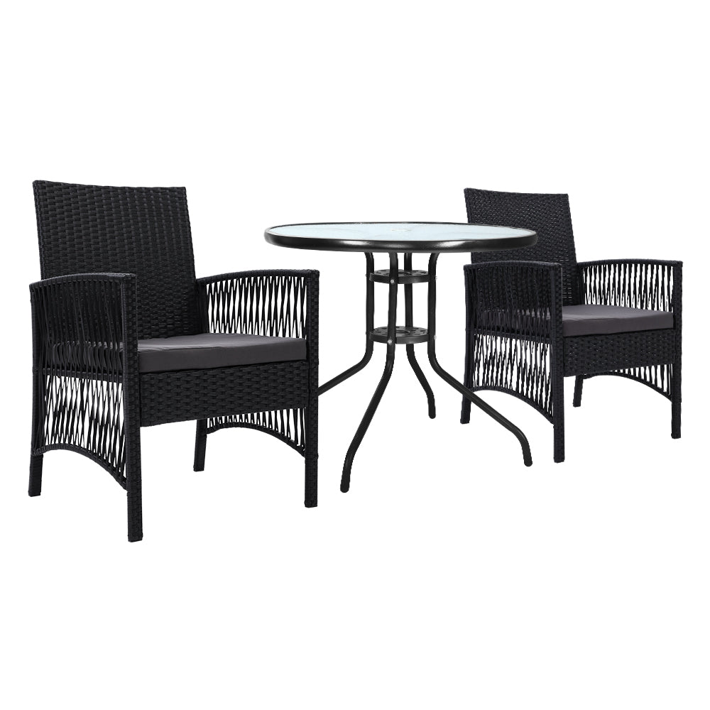 Gardeon 3PC Bistro Set Outdoor Furniture Rattan Table Chairs Cushion Patio Garden Lyra - Cosy Abode
