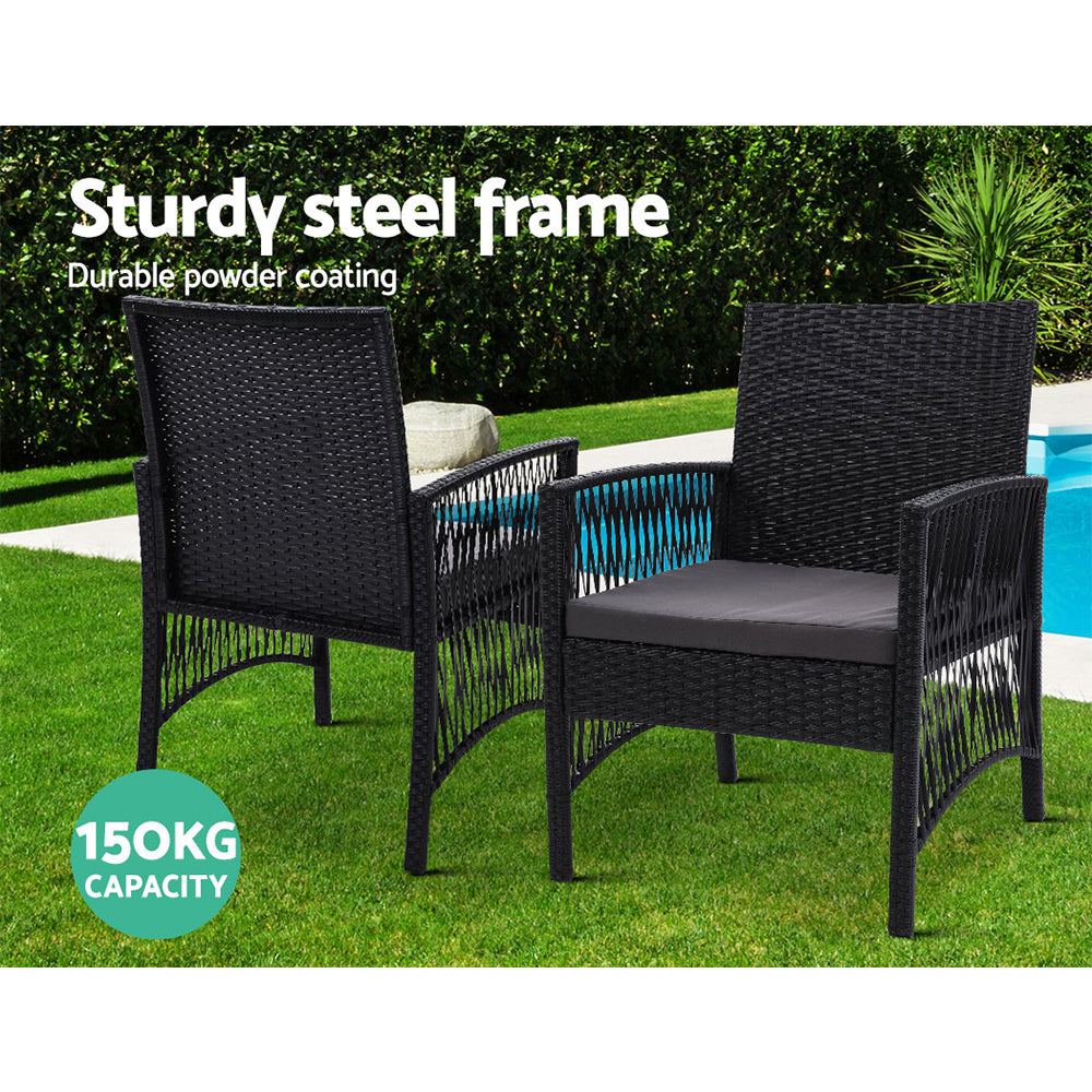 Gardeon 3PC Bistro Set Outdoor Furniture Rattan Table Chairs Cushion Patio Garden Lyra - Cosy Abode
