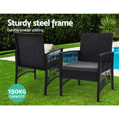 Gardeon 3PC Bistro Set Outdoor Furniture Rattan Table Chairs Cushion Patio Garden Lyra - Cosy Abode