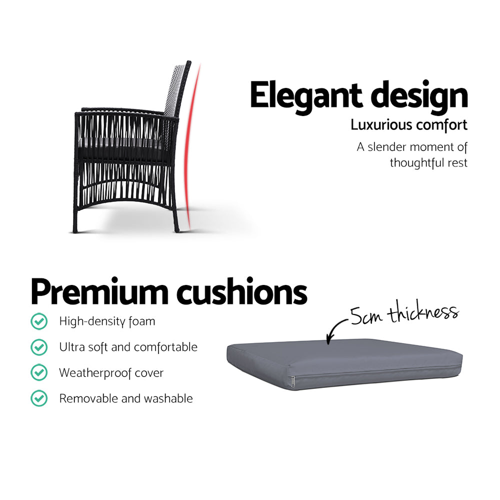 Gardeon 3PC Bistro Set Outdoor Furniture Rattan Table Chairs Cushion Patio Garden Lyra - Cosy Abode