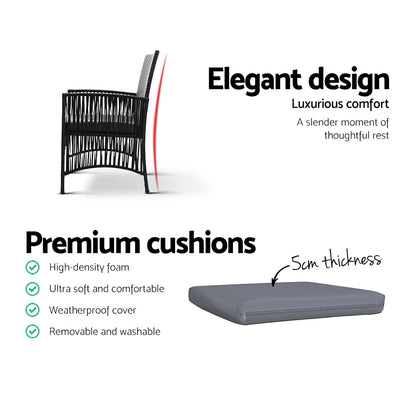 Gardeon 3PC Bistro Set Outdoor Furniture Rattan Table Chairs Cushion Patio Garden Lyra - Cosy Abode