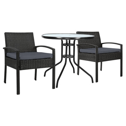 Gardeon 3PC Bistro Set Outdoor Furniture Rattan Table Chairs Cushion Patio Garden Felix - Cosy Abode