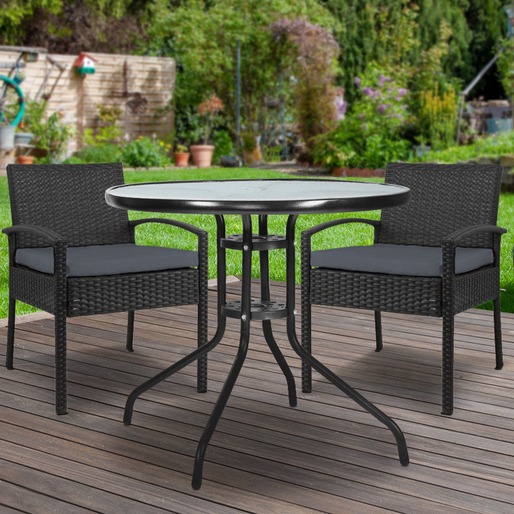 Gardeon 3PC Bistro Set Outdoor Furniture Rattan Table Chairs Cushion Patio Garden Felix - Cosy Abode
