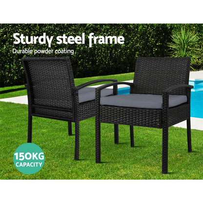 Gardeon 3PC Bistro Set Outdoor Furniture Rattan Table Chairs Cushion Patio Garden Felix - Cosy Abode