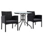 Gardeon 3PC Bistro Set Outdoor Furniture Rattan Table Chairs Cushion Patio Garden Ezra - Cosy Abode