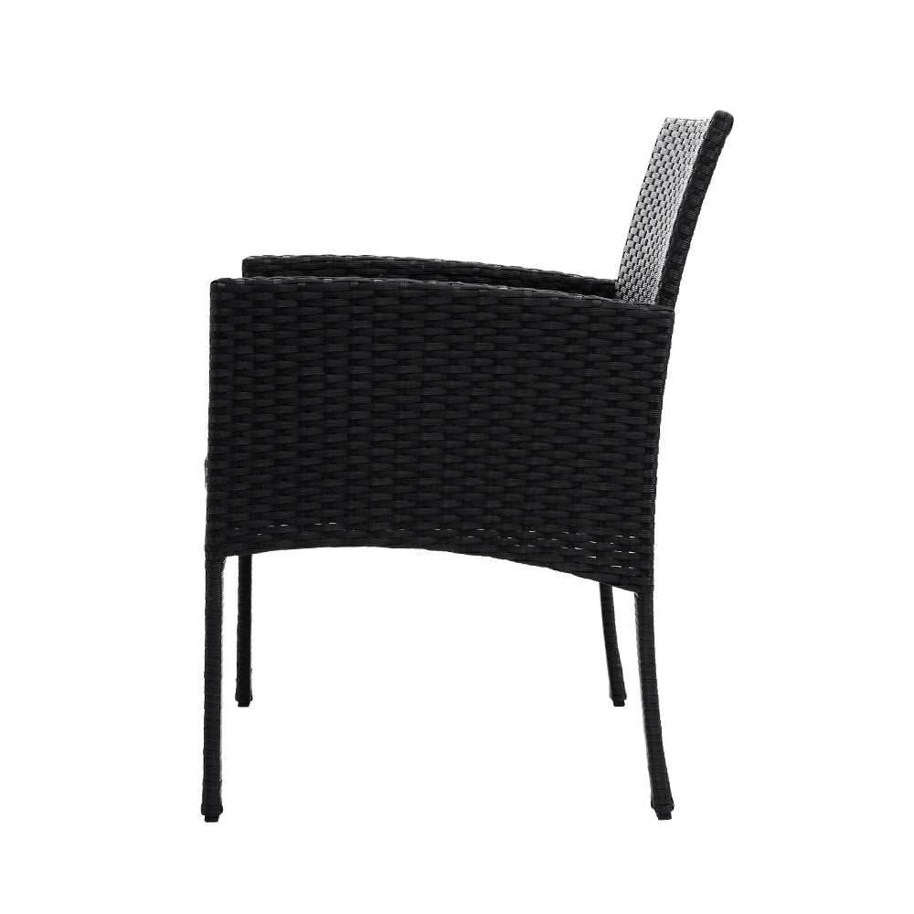 Gardeon 3PC Bistro Set Outdoor Furniture Rattan Table Chairs Cushion Patio Garden Ezra - Cosy Abode