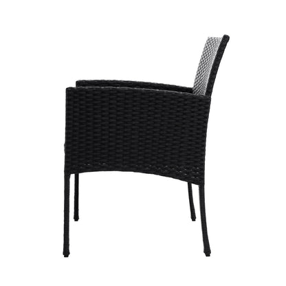 Gardeon 3PC Bistro Set Outdoor Furniture Rattan Table Chairs Cushion Patio Garden Ezra - Cosy Abode