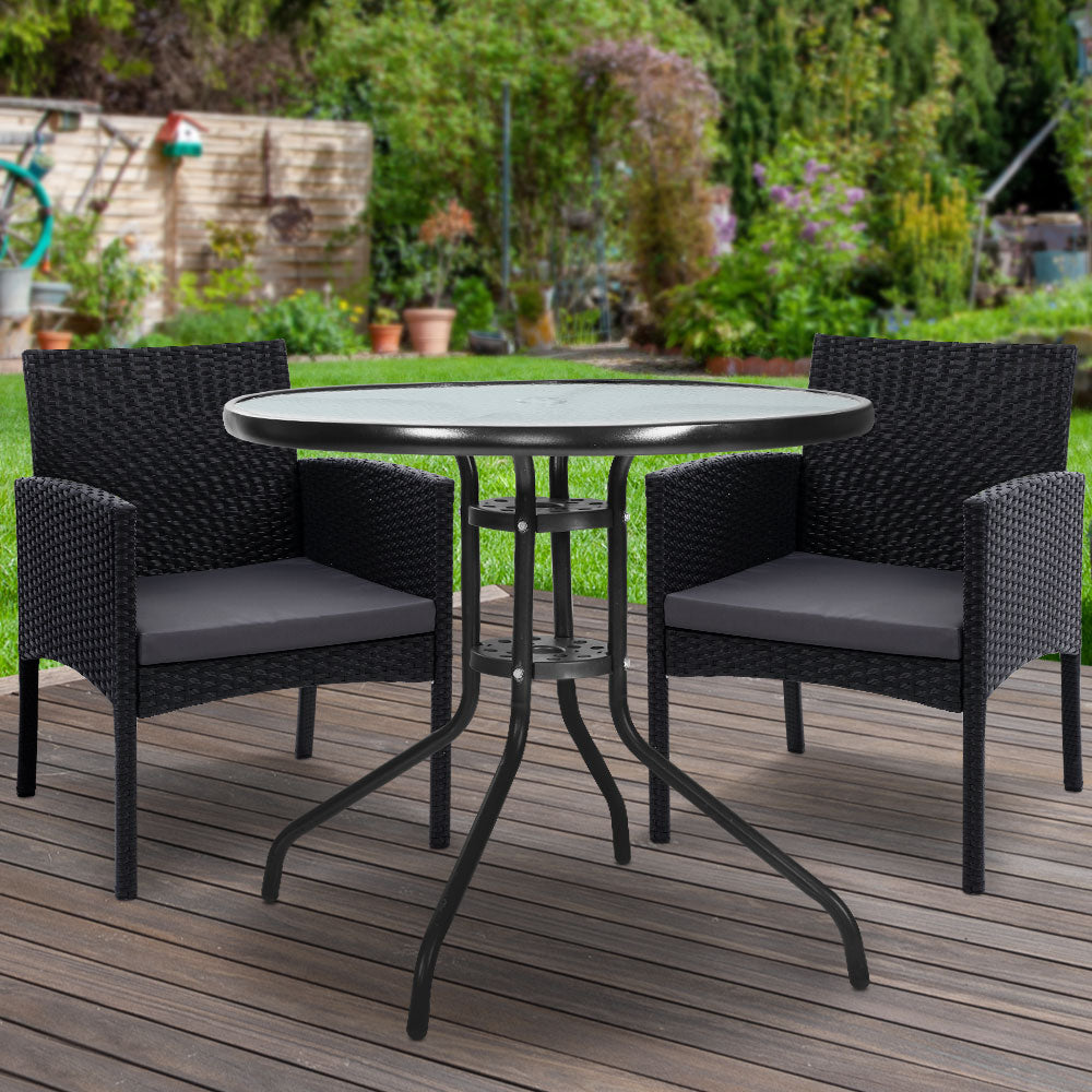Gardeon 3PC Bistro Set Outdoor Furniture Rattan Table Chairs Cushion Patio Garden Ezra - Cosy Abode