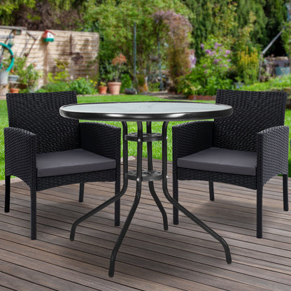 Gardeon 3PC Bistro Set Outdoor Furniture Rattan Table Chairs Cushion Patio Garden Ezra - Cosy Abode