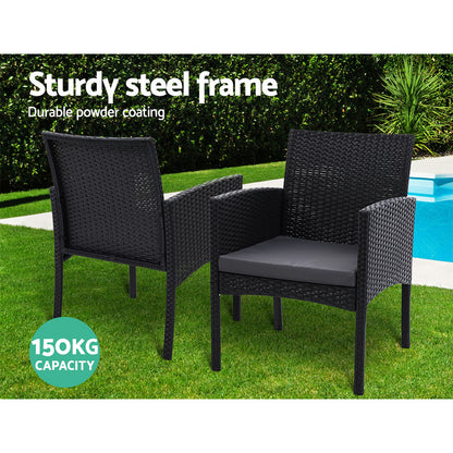 Gardeon 3PC Bistro Set Outdoor Furniture Rattan Table Chairs Cushion Patio Garden Ezra - Cosy Abode