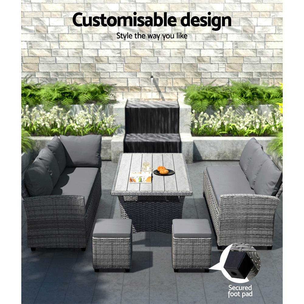 Gardeon Outdoor Dining Set Wicker Table Chairs Setting 8 Seater - Cosy Abode