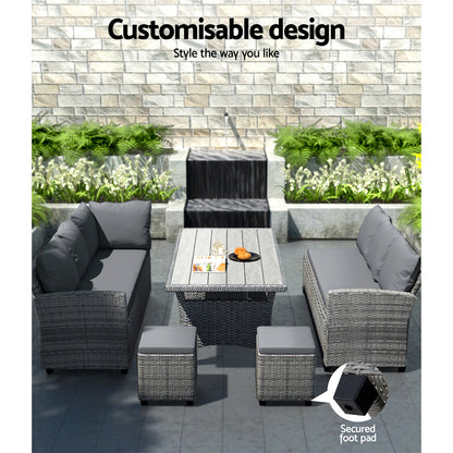 Gardeon Outdoor Dining Set Wicker Table Chairs Setting 8 Seater - Cosy Abode