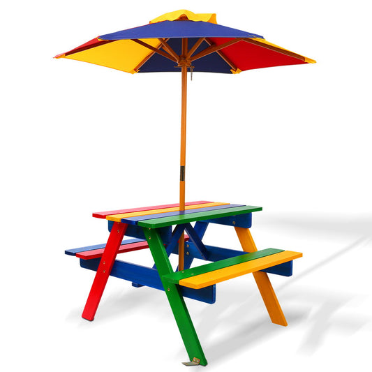 Keezi Kids Wooden Picnic Table Set with Umbrella - Cosy Abode