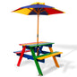 Keezi Kids Wooden Picnic Table Set with Umbrella - Cosy Abode