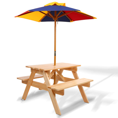 Keezi Kids Wooden Picnic Table Set with Umbrella - Cosy Abode