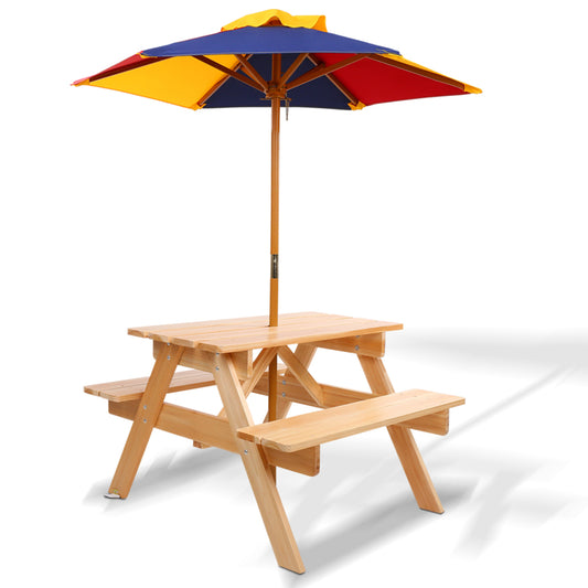Keezi Kids Wooden Picnic Table Set with Umbrella - Cosy Abode