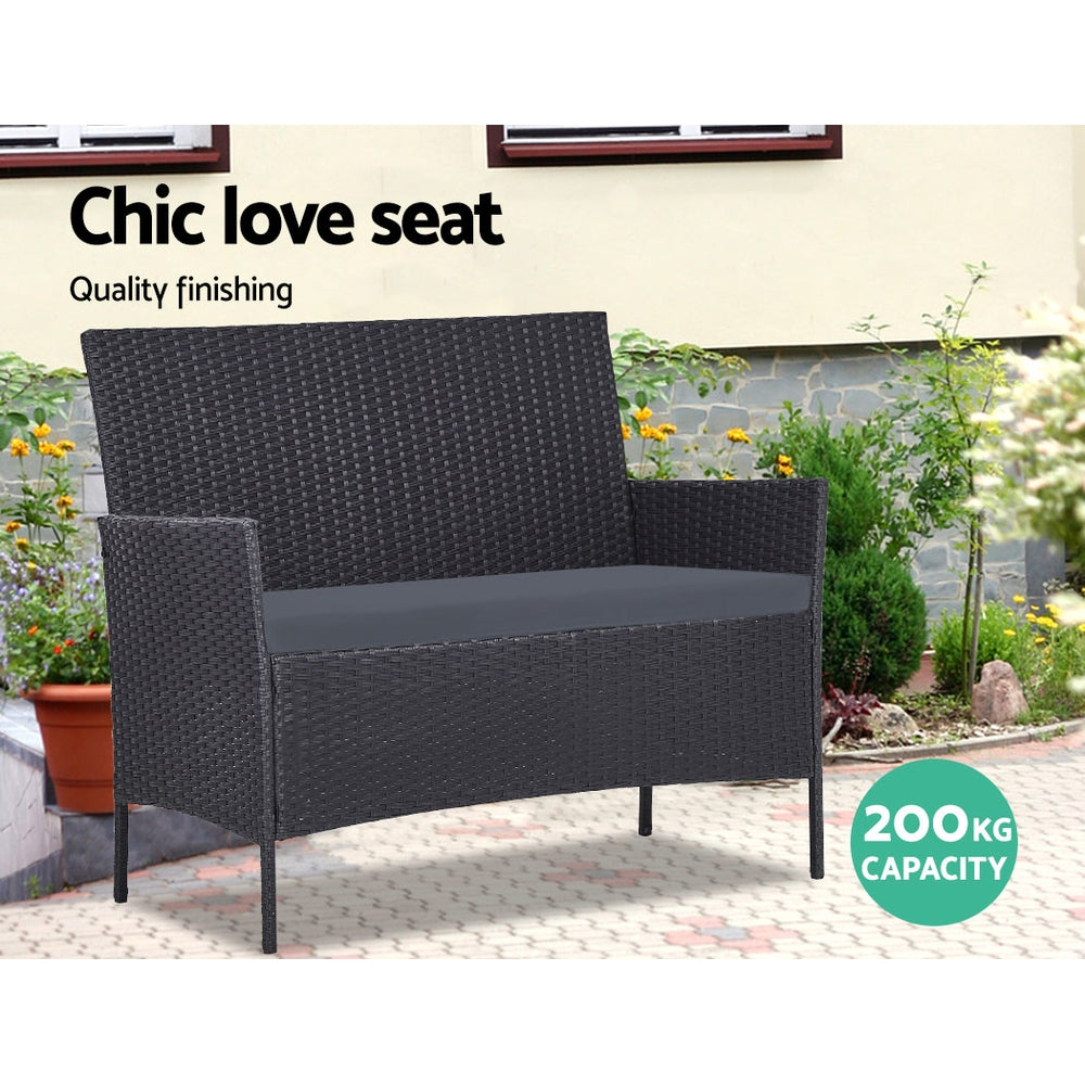 Gardeon 4 Seater Outdoor Sofa Set Wicker Setting Table Chair Furniture - Black - Cosy Abode