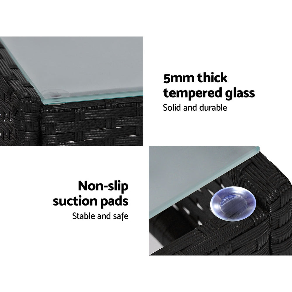 Gardeon 4 Seater Outdoor Wicker Furniture Setting with Glass Top Table & Storage Cover - Black - Cosy Abode