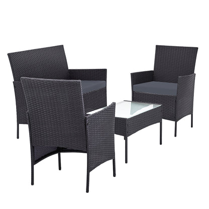 Gardeon 4 Seater Outdoor Wicker Furniture Setting with Glass Top Table - Dark Grey - Cosy Abode