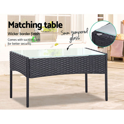 Gardeon 4 Seater Outdoor Wicker Furniture Setting with Glass Top Table - Dark Grey - Cosy Abode