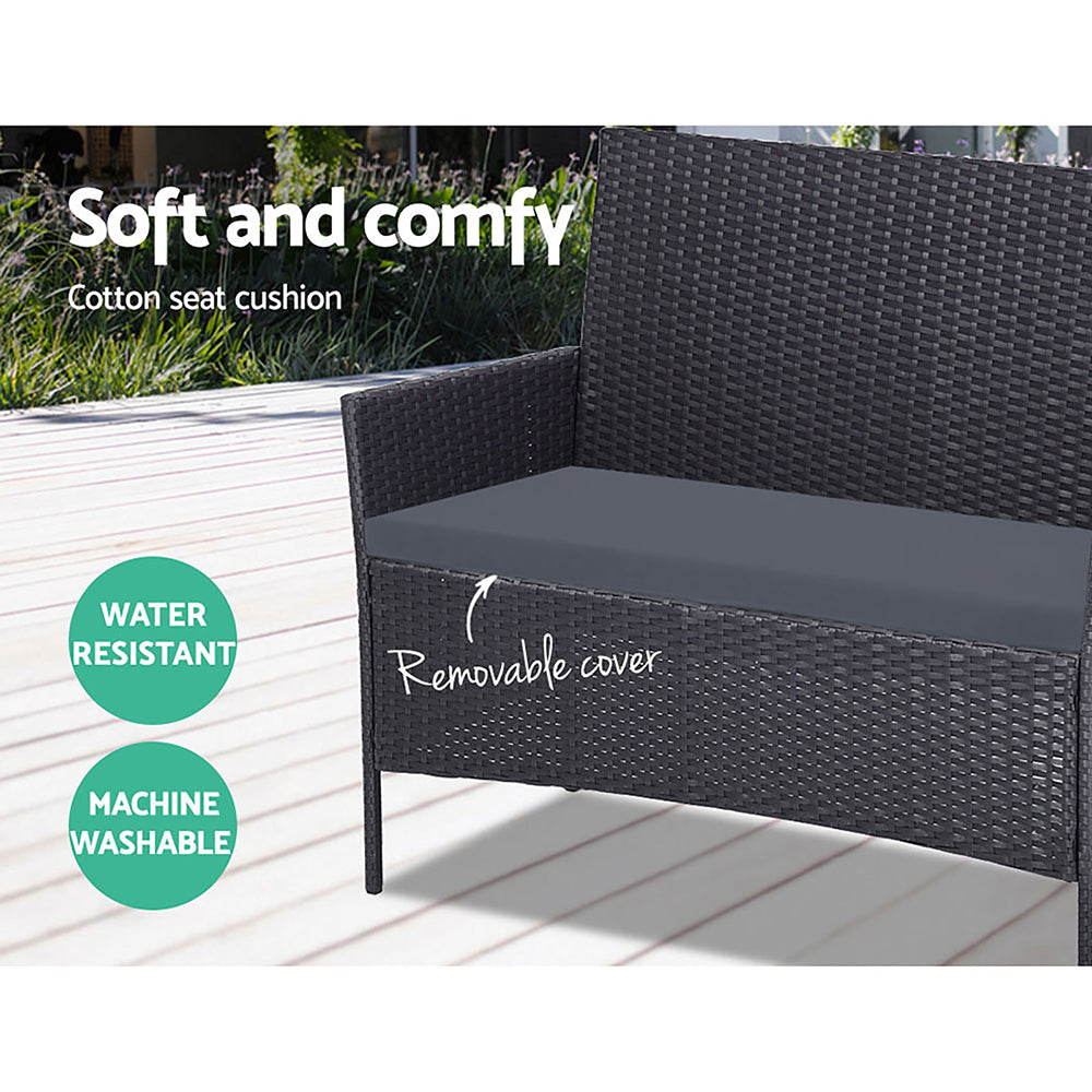 Gardeon 4 Seater Outdoor Wicker Furniture Setting with Glass Top Table - Dark Grey - Cosy Abode
