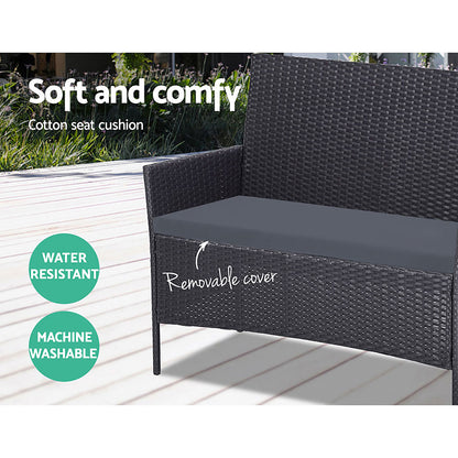 Gardeon 4 Seater Outdoor Wicker Furniture Setting with Glass Top Table - Dark Grey - Cosy Abode